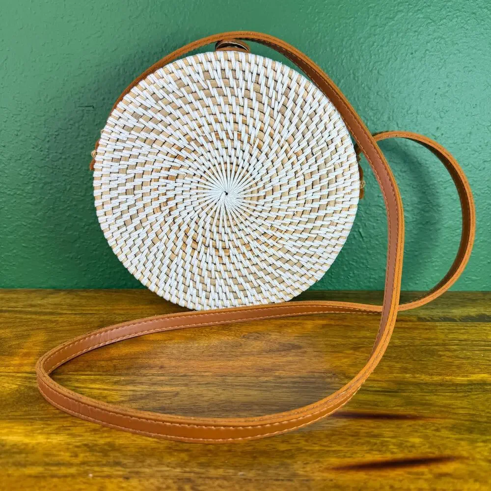Vintage Round Rattan Bag Bali Boho Crossbody